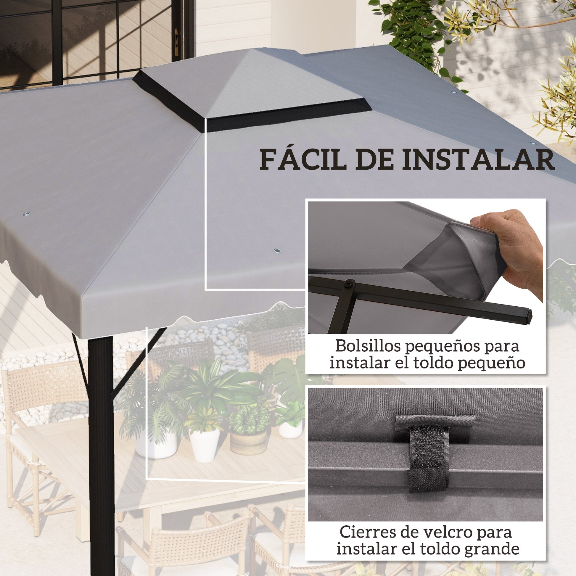 Replacement Roof for 3x3 m Gazebo Replacement Cover with Double Roof with 8 Drainage Holes Replacement Canopy for Gazebo Light Gray
