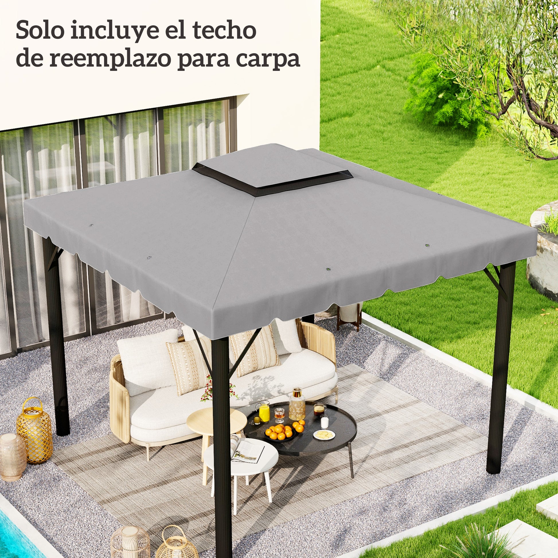 Replacement Roof for 3x3 m Gazebo Replacement Cover with Double Roof with 8 Drainage Holes Replacement Canopy for Gazebo Light Gray