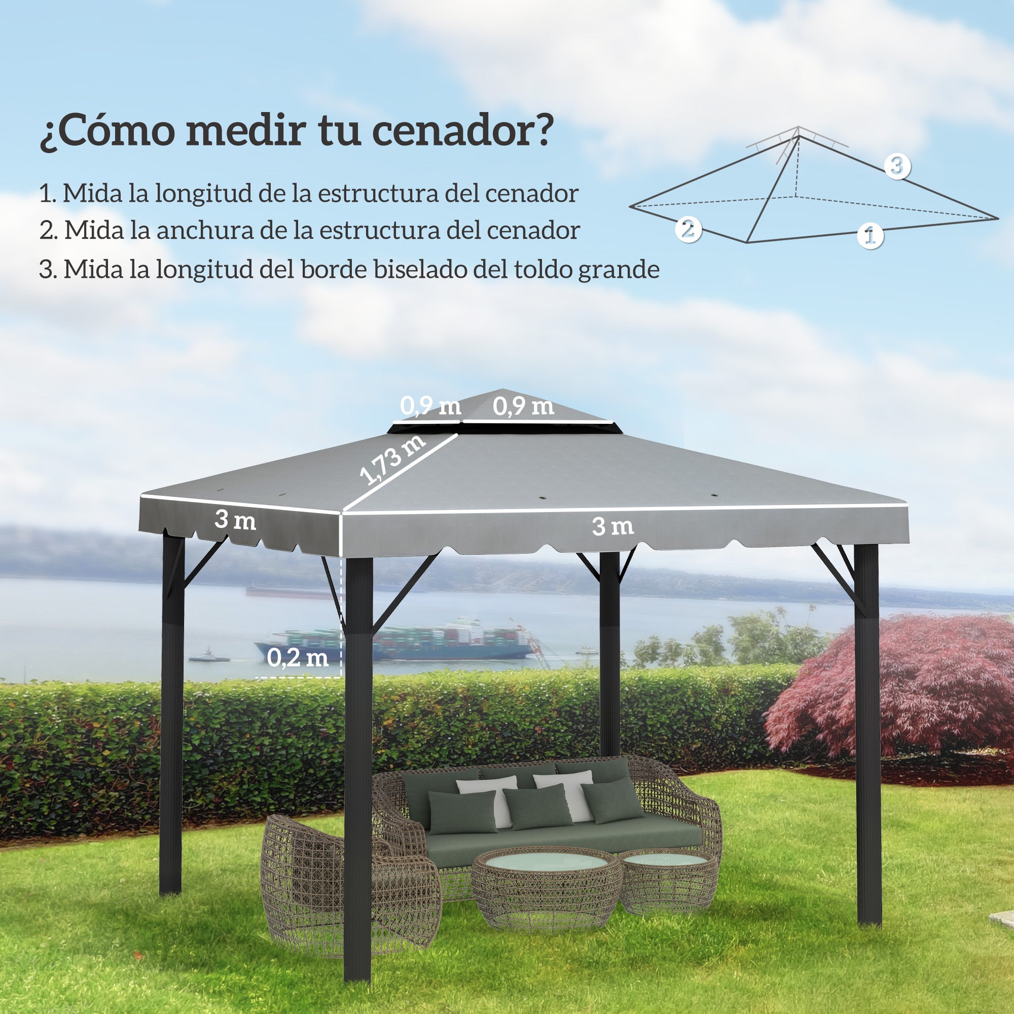 Replacement Roof for 3x3 m Gazebo Replacement Cover with Double Roof with 8 Drainage Holes Replacement Canopy for Gazebo Light Gray