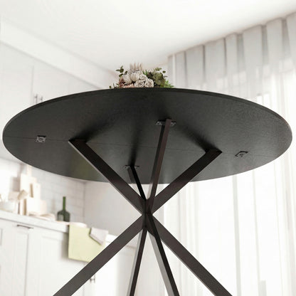Round Dining Table for 4, 47.2 in Ø Industrial Style with Steel X-Legs, for Dining Room, Kitchen, Home Office, Black