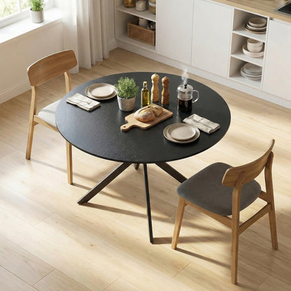 Round Dining Table for 4, 47.2 in Ø Industrial Style with Steel X-Legs, for Dining Room, Kitchen, Home Office, Black