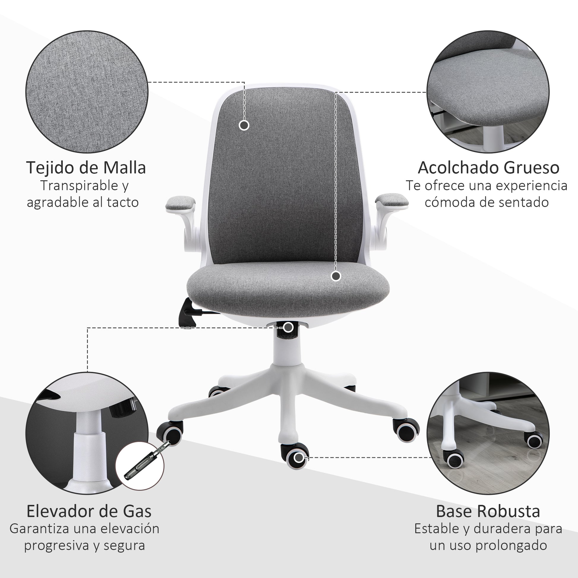 Swivel Office Chair Reclining Desk Chair Adjustable Height with Lift Armrests Load 120 kg for Office Bedroom Dormitory 62.5x60x94-104 cm Gray