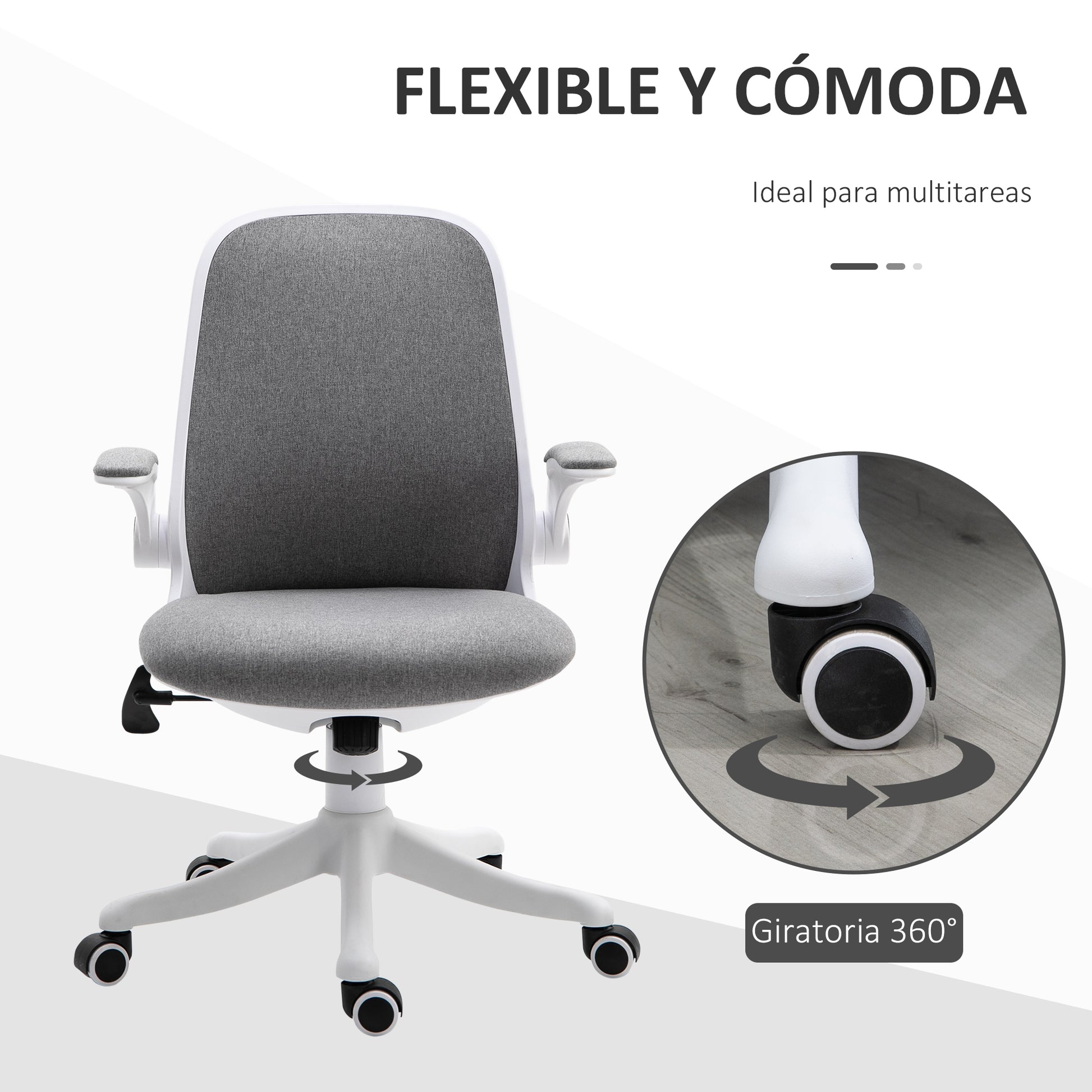 Swivel Office Chair Reclining Desk Chair Adjustable Height with Lift Armrests Load 120 kg for Office Bedroom Dormitory 62.5x60x94-104 cm Gray