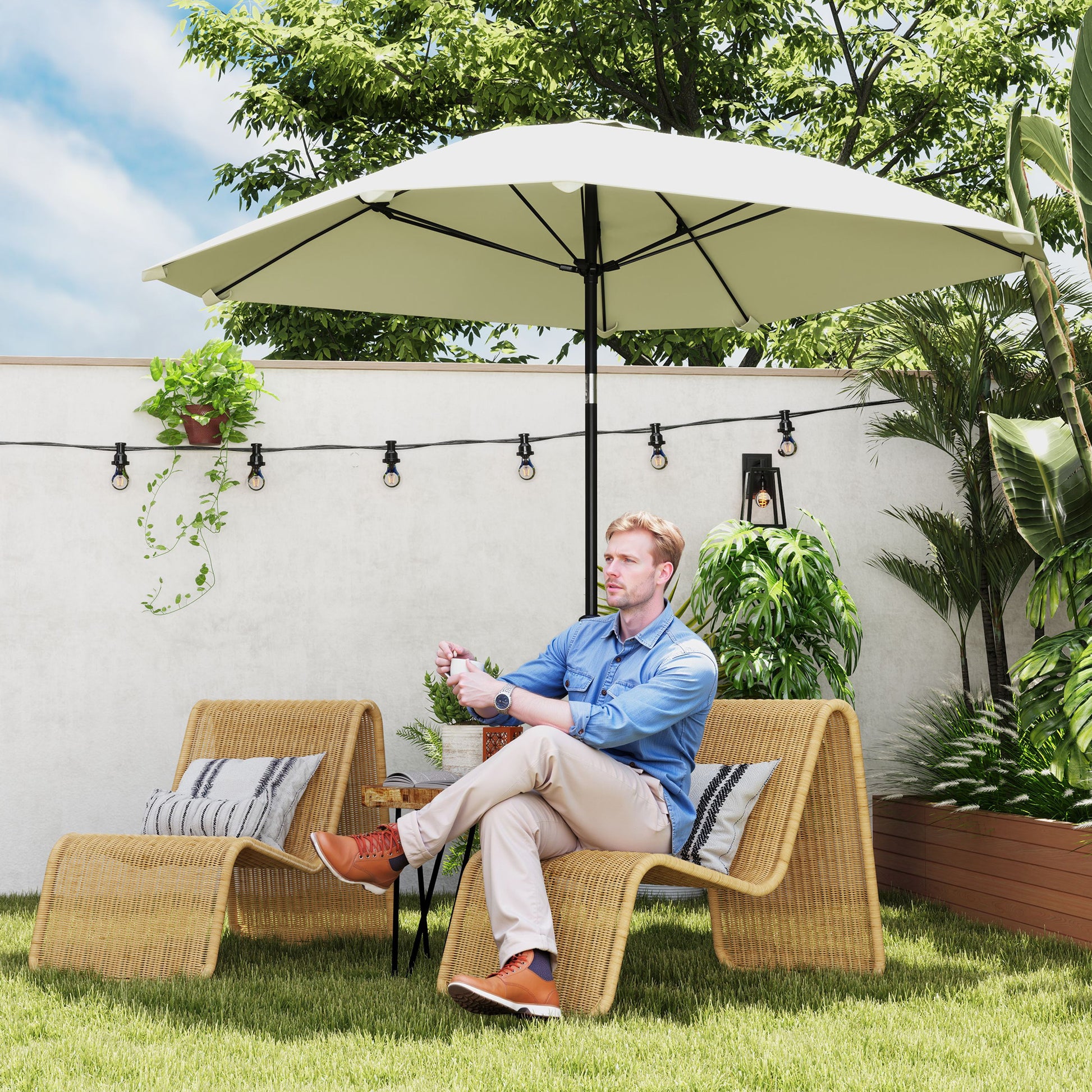 Patio Umbrella 233x233 cm Garden Umbrella with Adjustable Angle Waterproof Aluminum Pole Fiberglass Ribs and Crank Parasol for Patio Terrace Cream