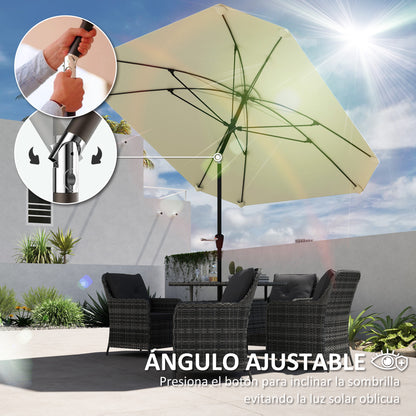 Patio Umbrella 233x233 cm Garden Umbrella with Adjustable Angle Waterproof Aluminum Pole Fiberglass Ribs and Crank Parasol for Patio Terrace Cream