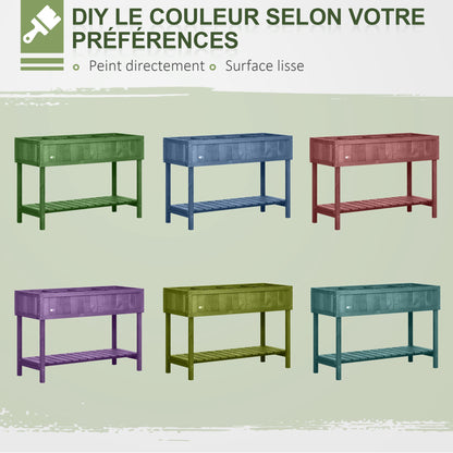 Square Raised Planter with Shelf, size 110L x 46W x 76H cm, 8 Compartments & Irrigation Inserts Fir Wood