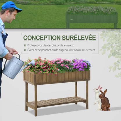 Square Raised Planter with Shelf, size 110L x 46W x 76H cm, 8 Compartments & Irrigation Inserts Fir Wood