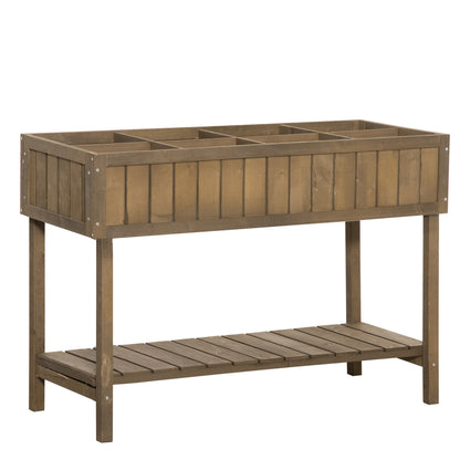 Square Raised Planter with Shelf, size 110L x 46W x 76H cm, 8 Compartments & Irrigation Inserts Fir Wood