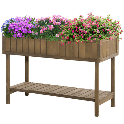 Square Raised Planter with Shelf, size 110L x 46W x 76H cm, 8 Compartments & Irrigation Inserts Fir Wood