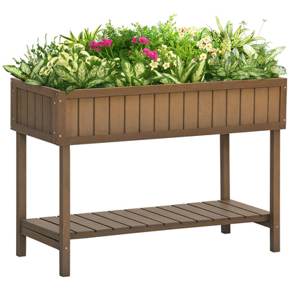 Square Raised Planter with Shelf, size 110L x 46W x 76H cm, 8 Compartments & Irrigation Inserts Fir Wood