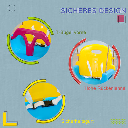 Baby Swing Outdoor 3-in-1, Kids Swing with Adjustable Rope, 120-180 cm Height Adjustable, Swing Seat for Children from 9 Months Onwards, Toddler Swing for Indoor