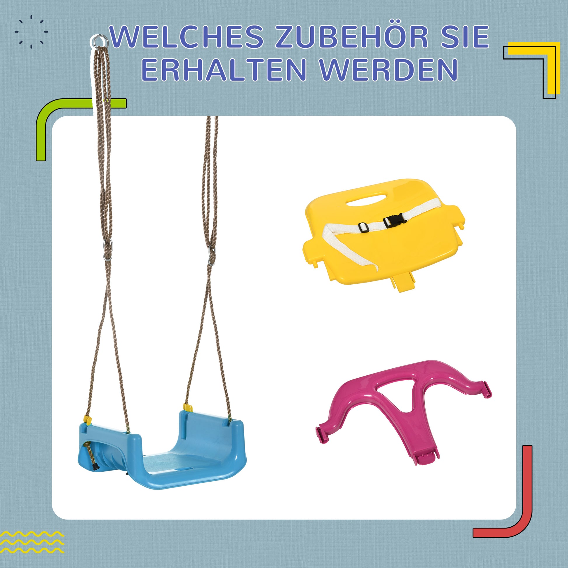 Baby Swing Outdoor 3-in-1, Kids Swing with Adjustable Rope, 120-180 cm Height Adjustable, Swing Seat for Children from 9 Months Onwards, Toddler Swing for Indoor