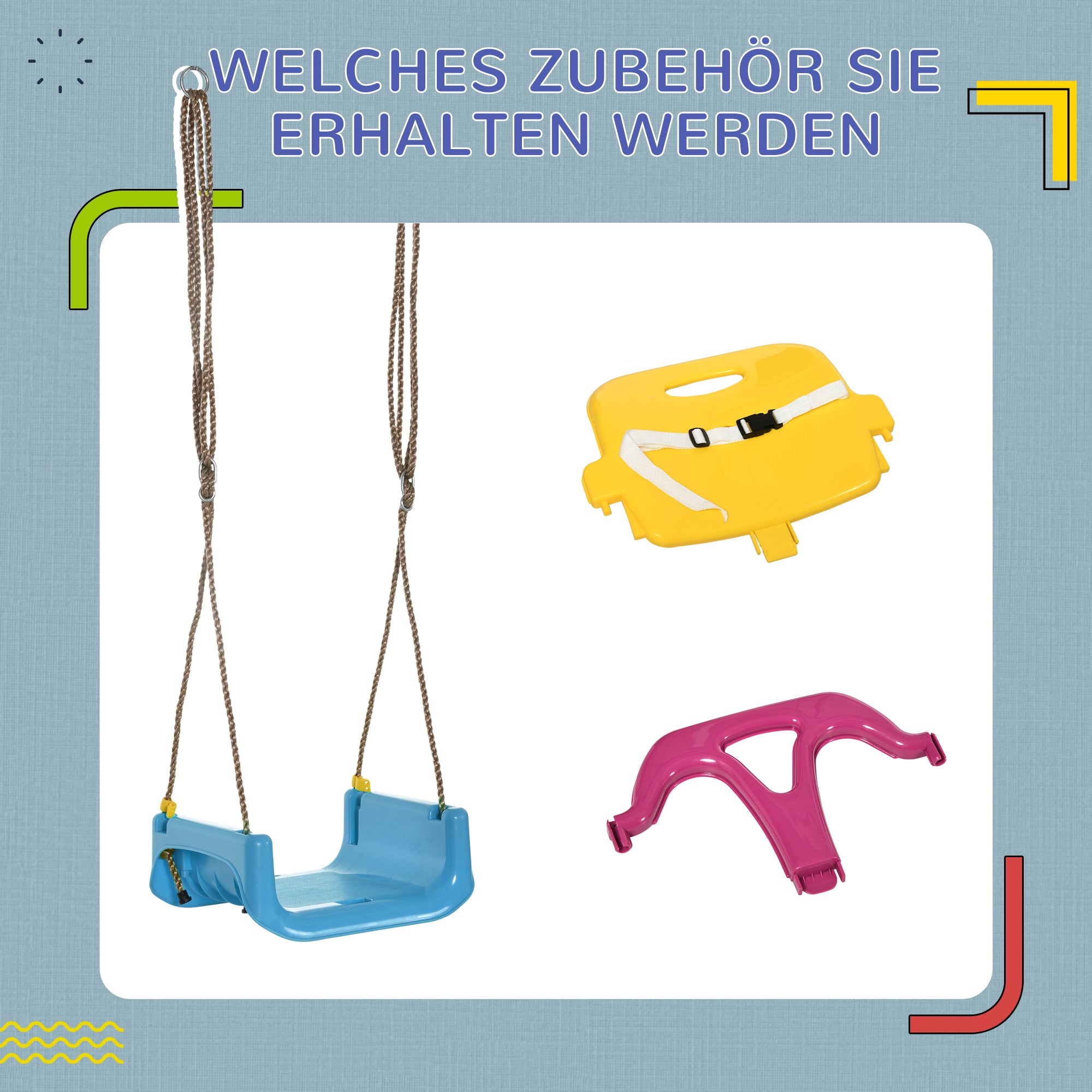 Baby Swing Outdoor 3-in-1, Kids Swing with Adjustable Rope, 120-180 cm Height Adjustable, Swing Seat for Children from 9 Months Onwards, Toddler Swing for Indoor