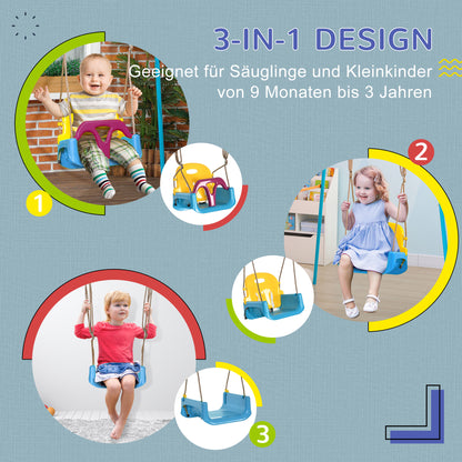 Baby Swing Outdoor 3-in-1, Kids Swing with Adjustable Rope, 120-180 cm Height Adjustable, Swing Seat for Children from 9 Months Onwards, Toddler Swing for Indoor
