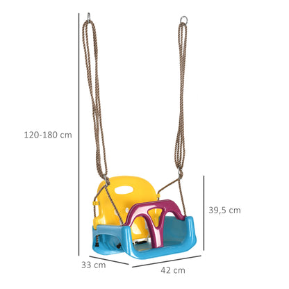 Baby Swing Outdoor 3-in-1, Kids Swing with Adjustable Rope, 120-180 cm Height Adjustable, Swing Seat for Children from 9 Months Onwards, Toddler Swing for Indoor