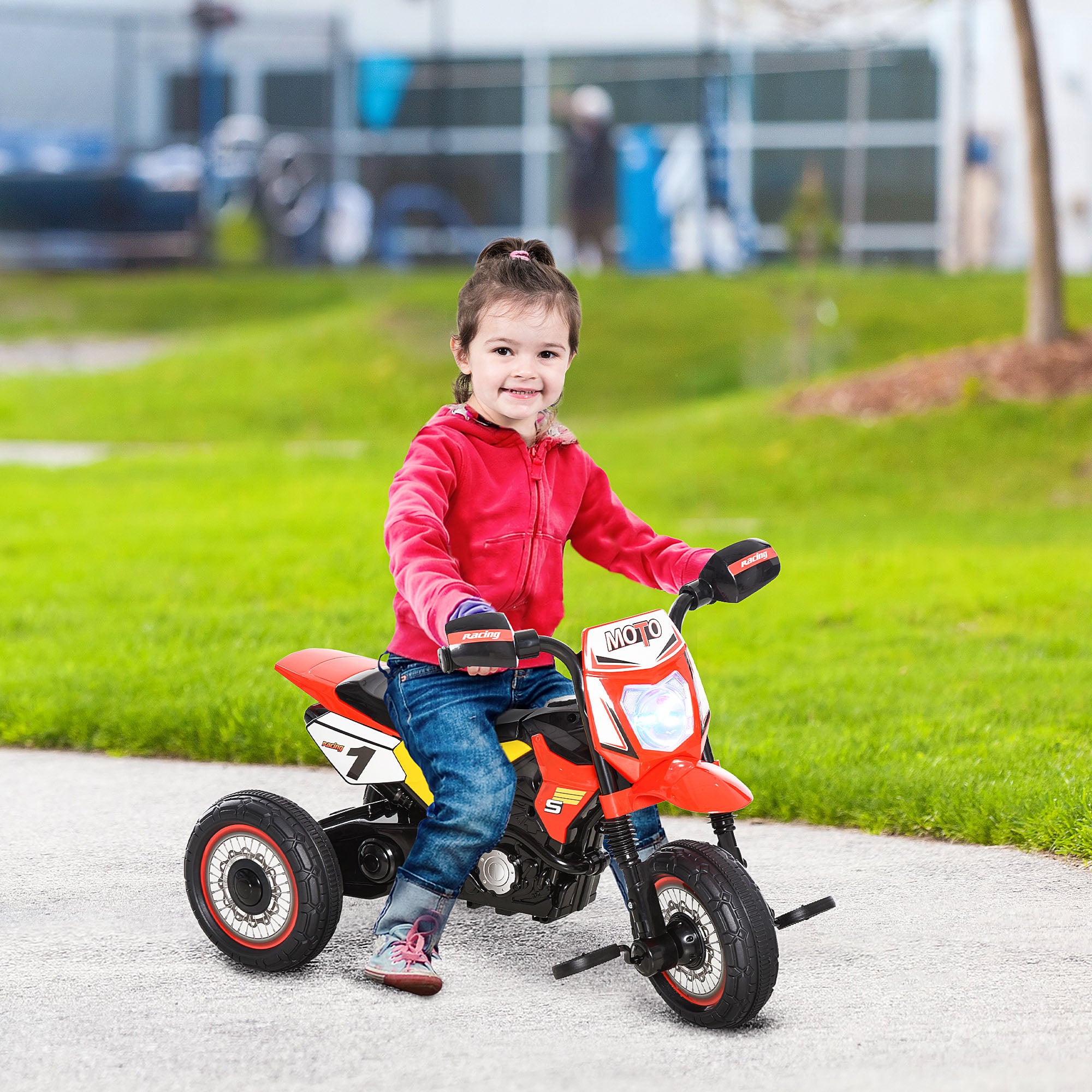 Kids' Ride-on Motorcycle for Children 18 Months and Up with Mountain-Motorcycle Appearance with 3 Wheels with Lights and Sound Pedals Unique Design 71x40x51 cm Red
