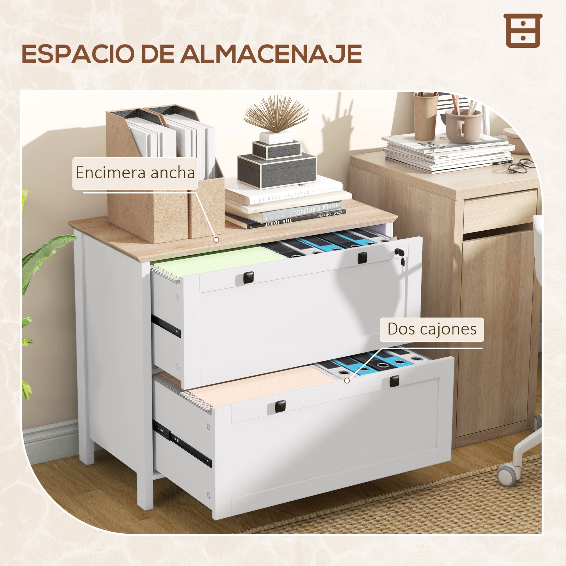 Office Drawer File Cabinet with 2 Drawers 2 Hanging Bars Lock and 2 Keys for A4 Size for Study Living Room 79x40x72 cm White and Oak