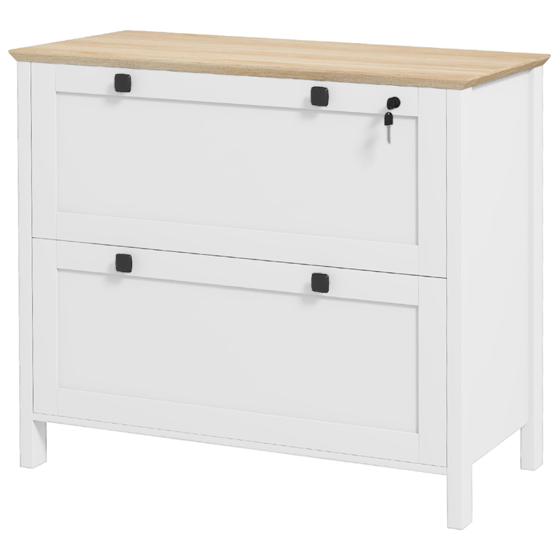 Office Drawer File Cabinet with 2 Drawers 2 Hanging Bars Lock and 2 Keys for A4 Size for Study Living Room 79x40x72 cm White and Oak