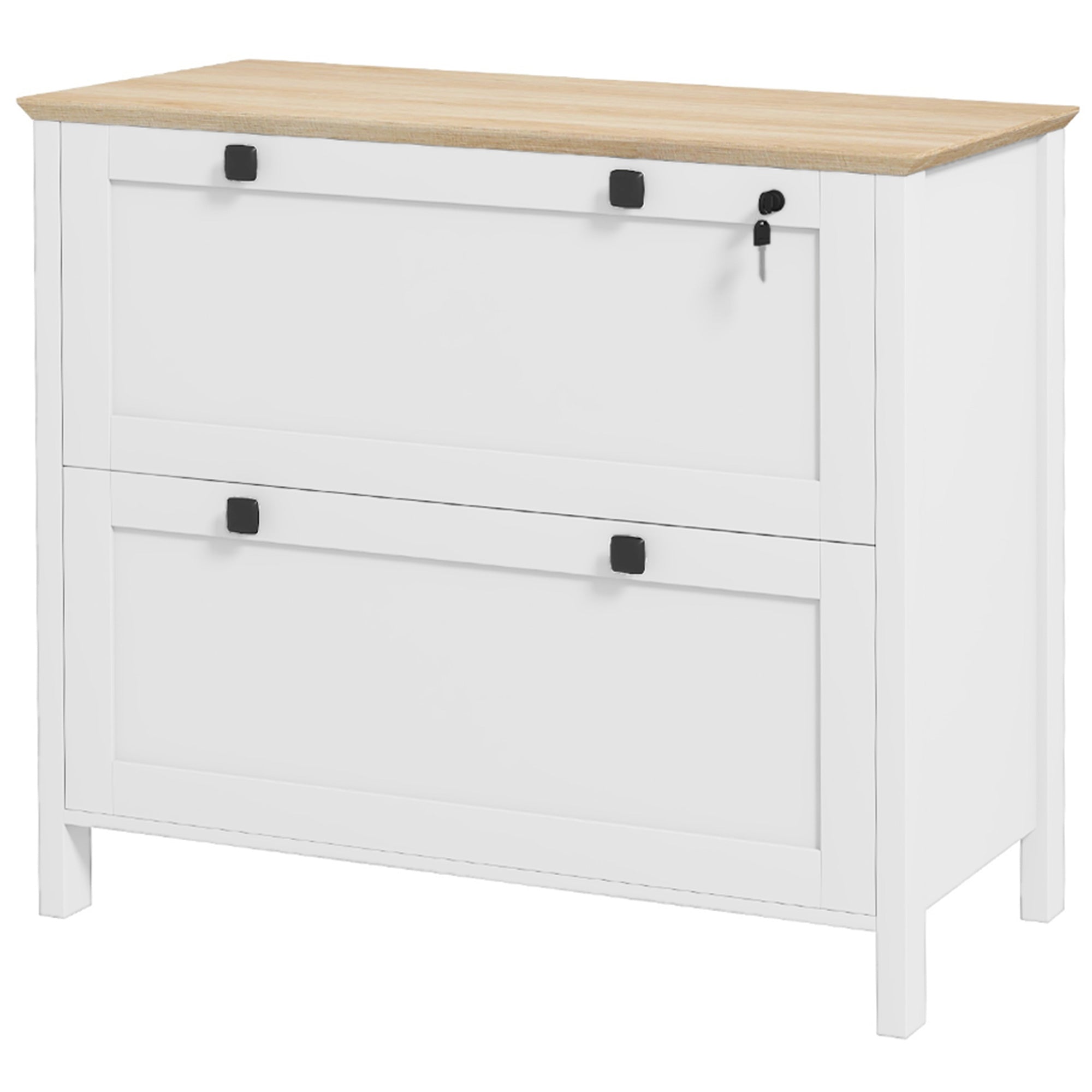 Office Drawer File Cabinet with 2 Drawers 2 Hanging Bars Lock and 2 Keys for A4 Size for Study Living Room 79x40x72 cm White and Oak