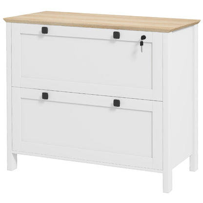 Office Drawer File Cabinet with 2 Drawers 2 Hanging Bars Lock and 2 Keys for A4 Size for Study Living Room 79x40x72 cm White and Oak