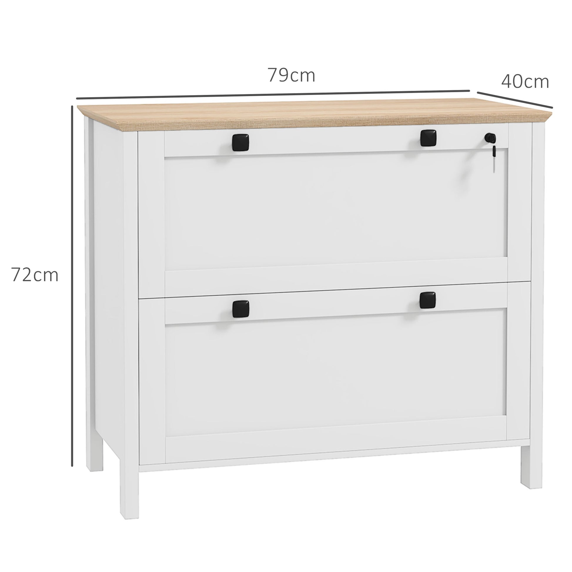 Office Drawer File Cabinet with 2 Drawers 2 Hanging Bars Lock and 2 Keys for A4 Size for Study Living Room 79x40x72 cm White and Oak