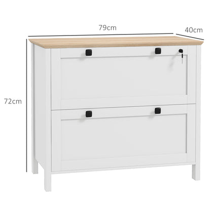 Office Drawer File Cabinet with 2 Drawers 2 Hanging Bars Lock and 2 Keys for A4 Size for Study Living Room 79x40x72 cm White and Oak