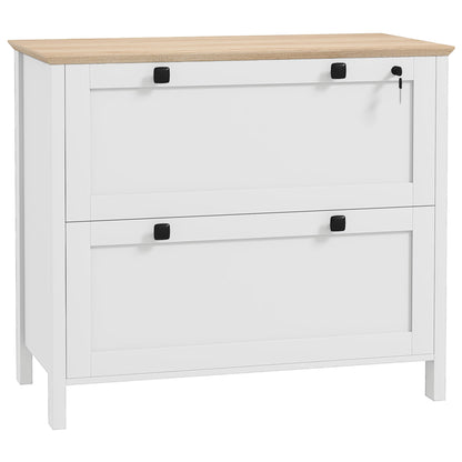 Office Drawer File Cabinet with 2 Drawers 2 Hanging Bars Lock and 2 Keys for A4 Size for Study Living Room 79x40x72 cm White and Oak