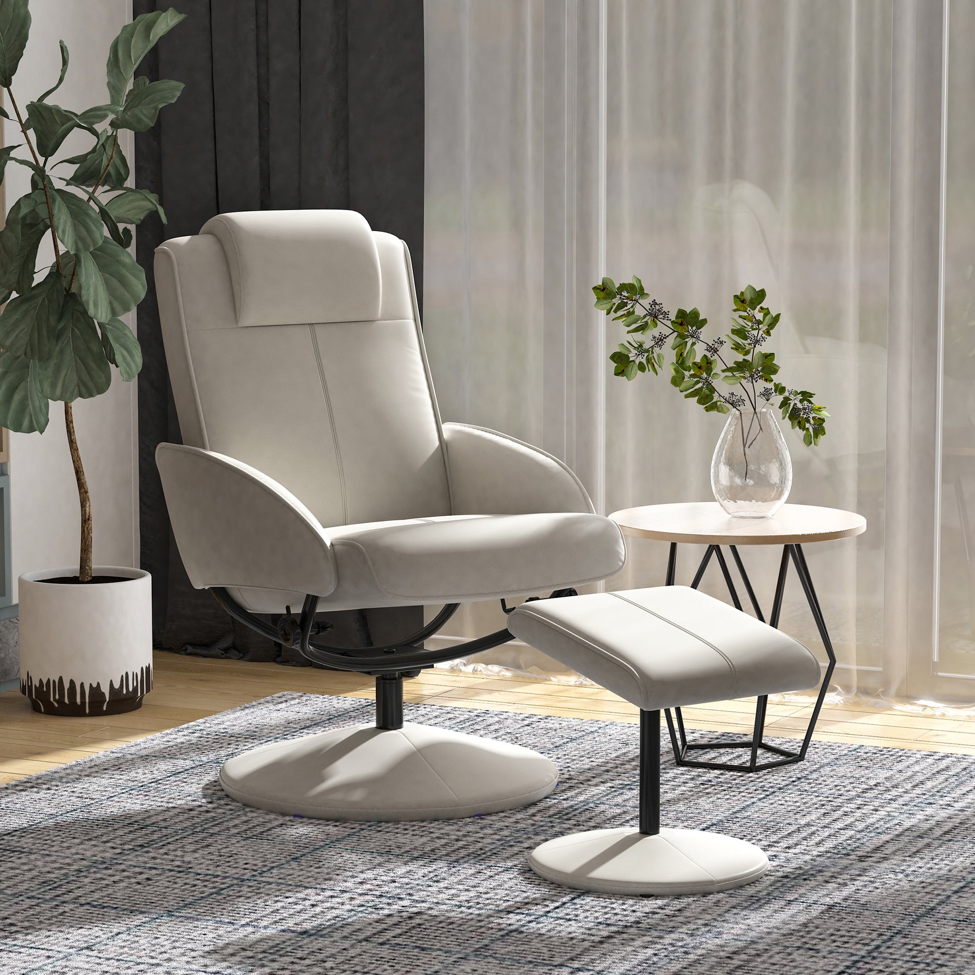 Recliner with Footstool, 360° Swivel TV Chair with Reclining Function, Faux Leather, Reading Chair for Living Room, Bedroom, Gray