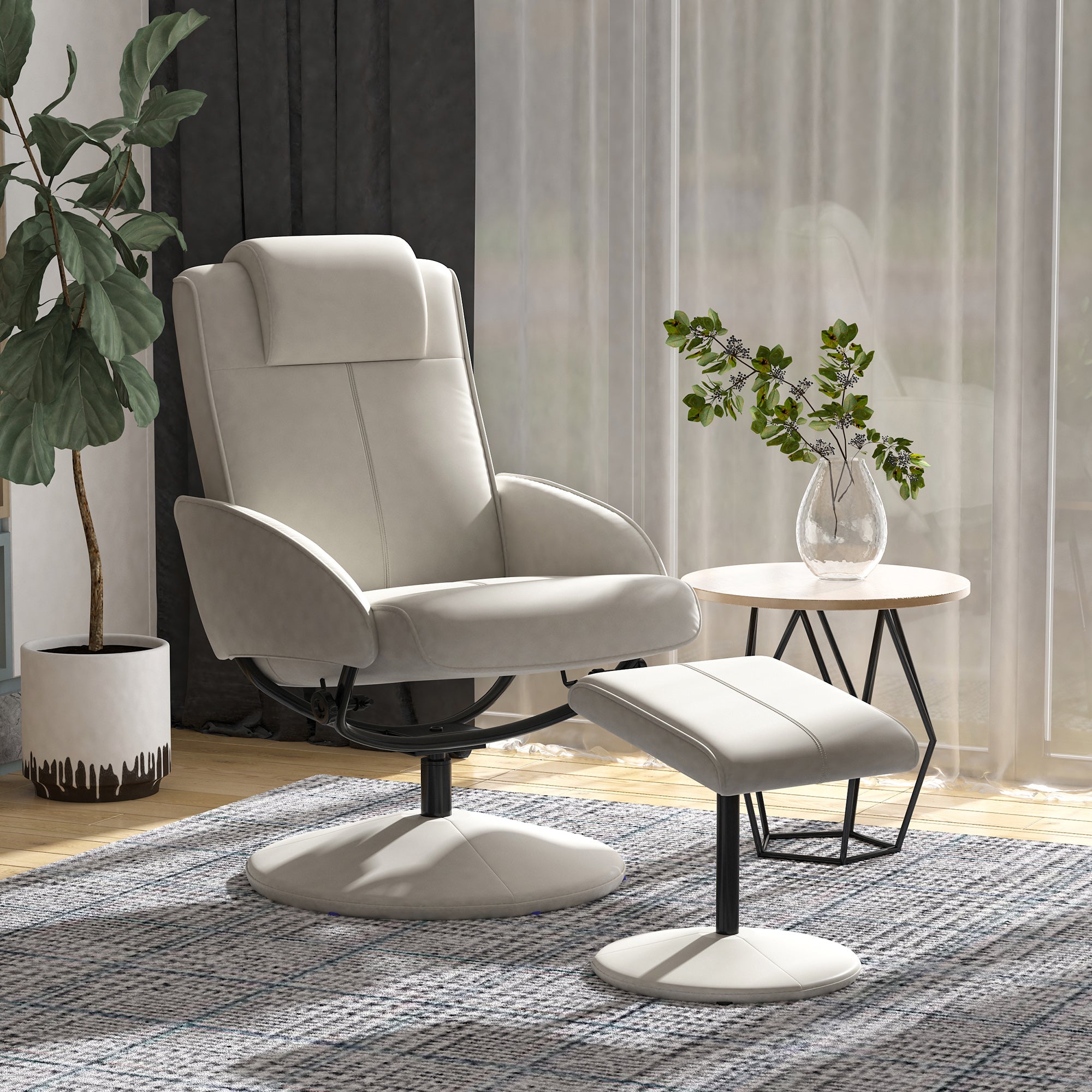 Recliner with Footstool, 360° Swivel TV Chair with Reclining Function, Faux Leather, Reading Chair for Living Room, Bedroom, Gray