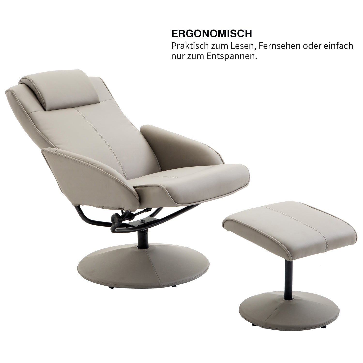 Recliner with Footstool, 360° Swivel TV Chair with Reclining Function, Faux Leather, Reading Chair for Living Room, Bedroom, Gray