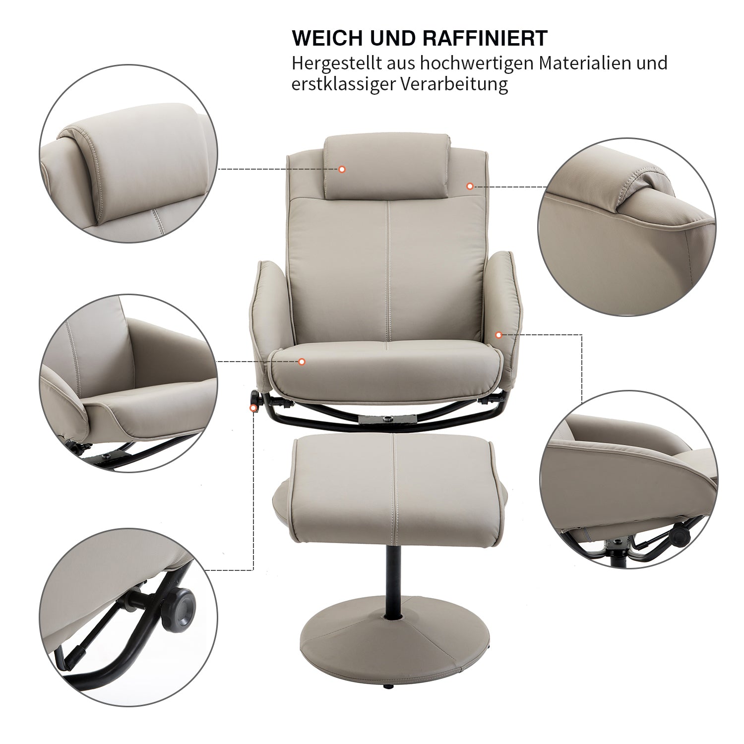 Recliner with Footstool, 360° Swivel TV Chair with Reclining Function, Faux Leather, Reading Chair for Living Room, Bedroom, Gray