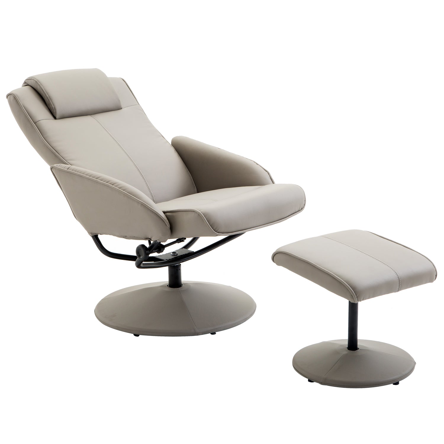 Recliner with Footstool, 360° Swivel TV Chair with Reclining Function, Faux Leather, Reading Chair for Living Room, Bedroom, Gray