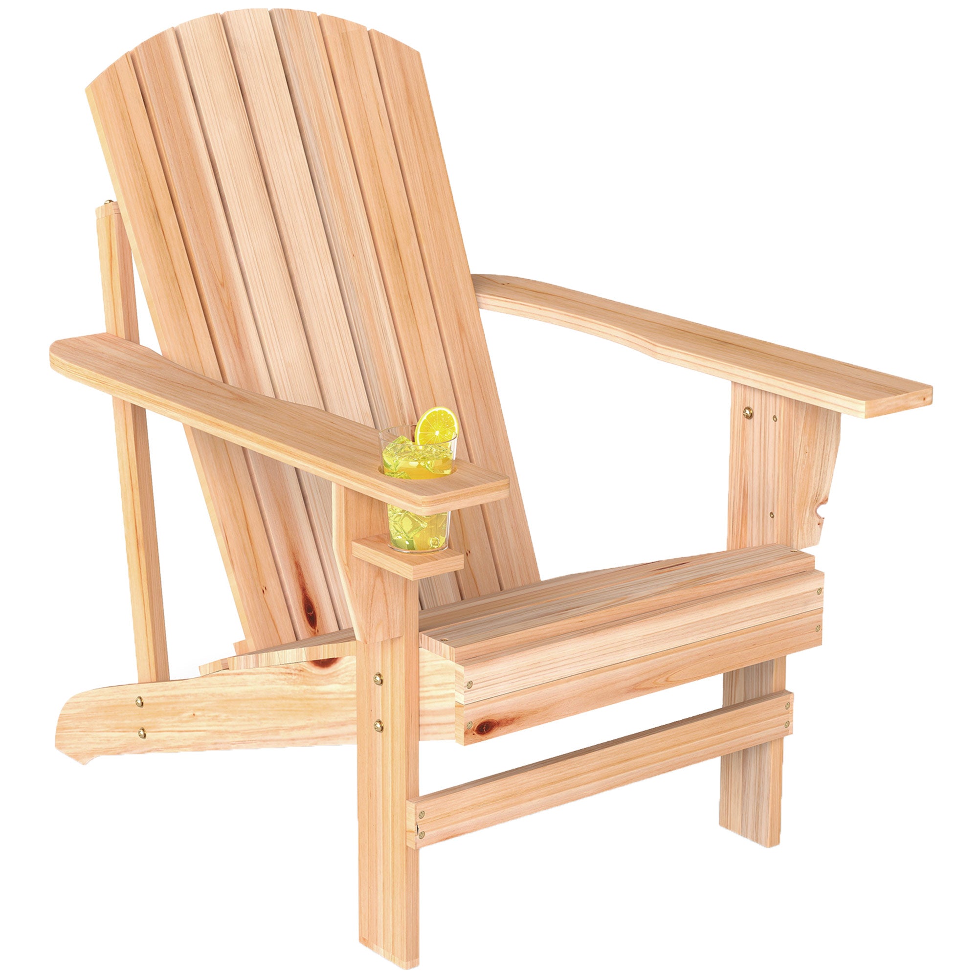 Adirondack Garden Chair with Cup Holder Garden Lounger Balcony Chair Solid Wood Natural 72.5 x 97 x 93 cm