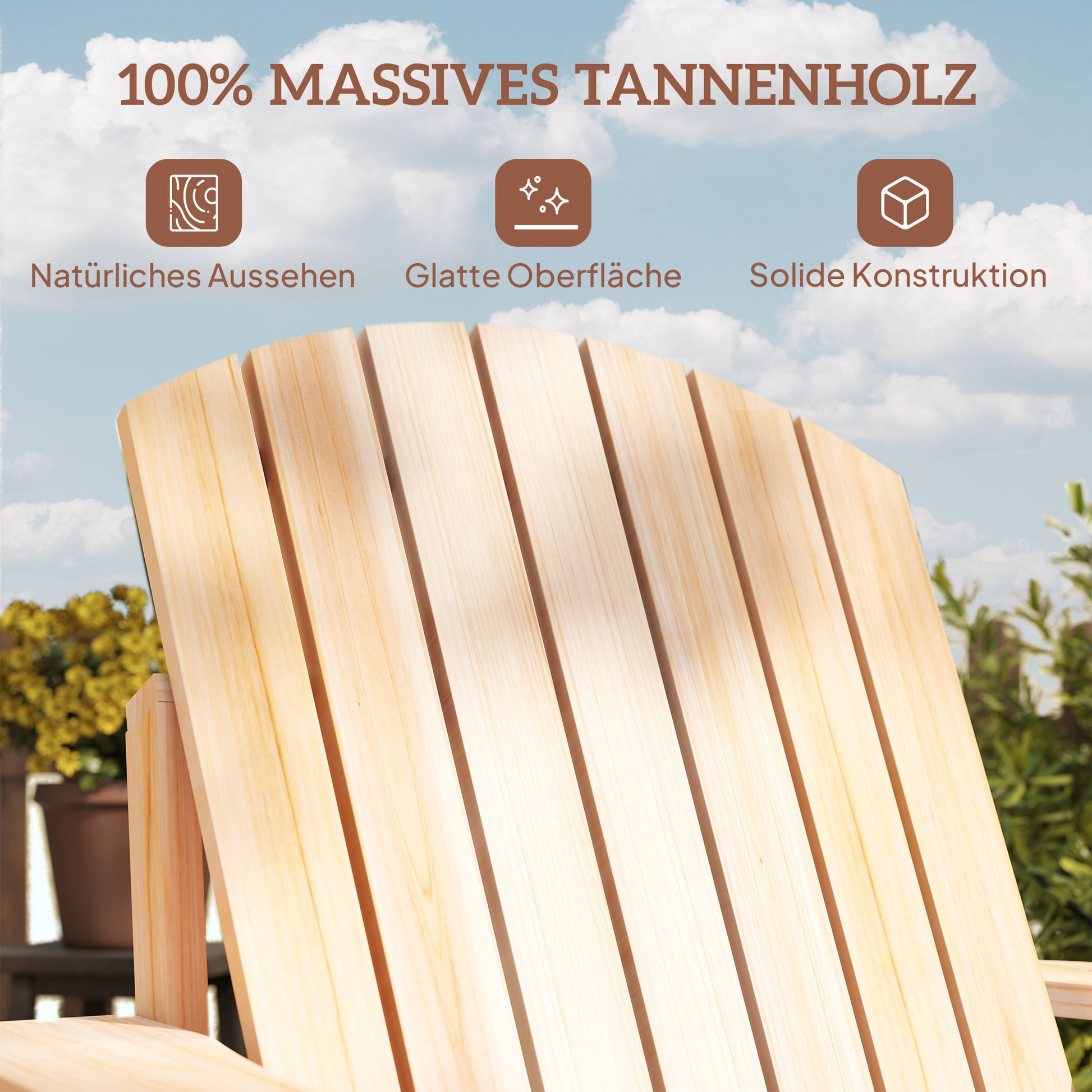 Adirondack Garden Chair with Cup Holder Garden Lounger Balcony Chair Solid Wood Natural 72.5 x 97 x 93 cm