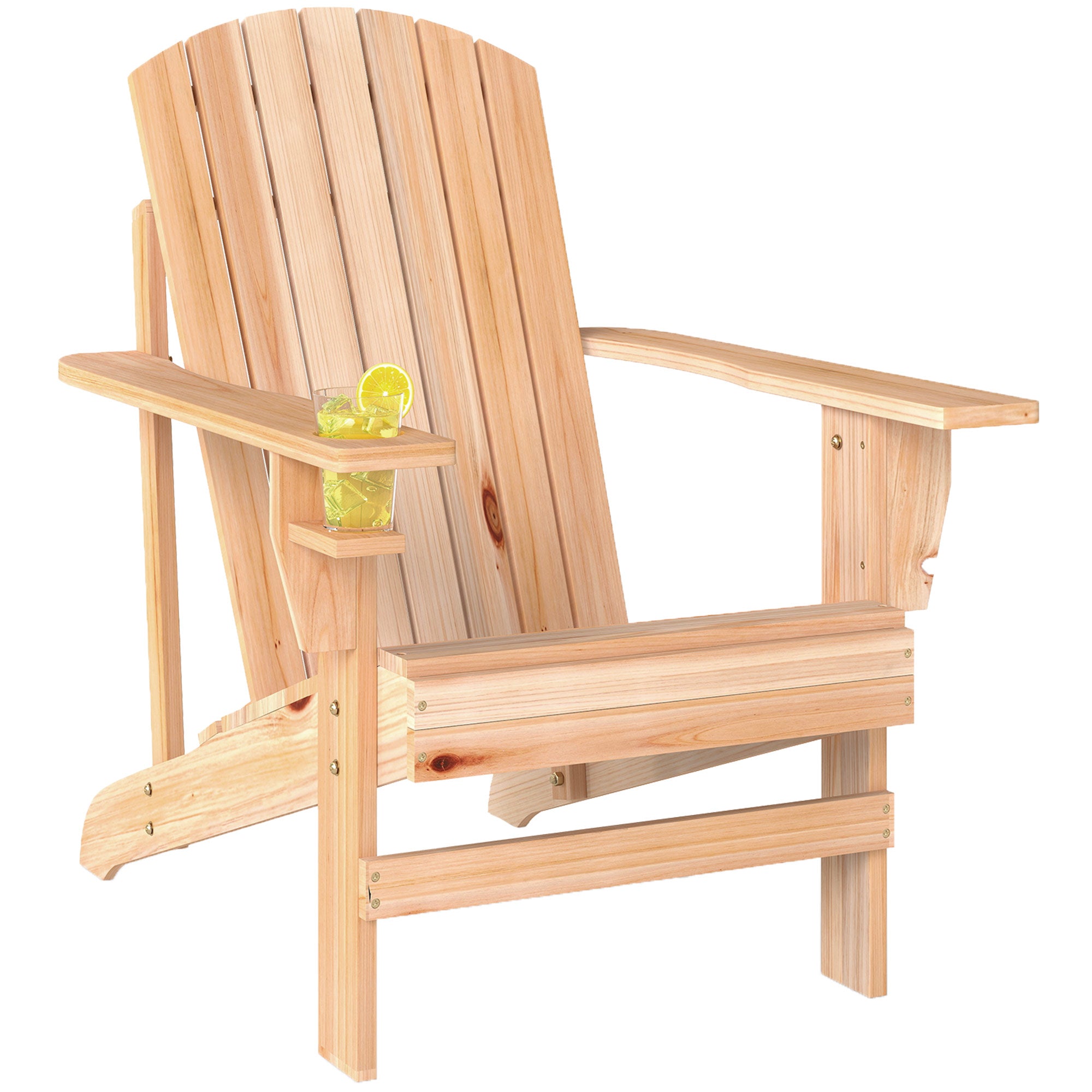 Adirondack Garden Chair with Cup Holder Garden Lounger Balcony Chair Solid Wood Natural 72.5 x 97 x 93 cm
