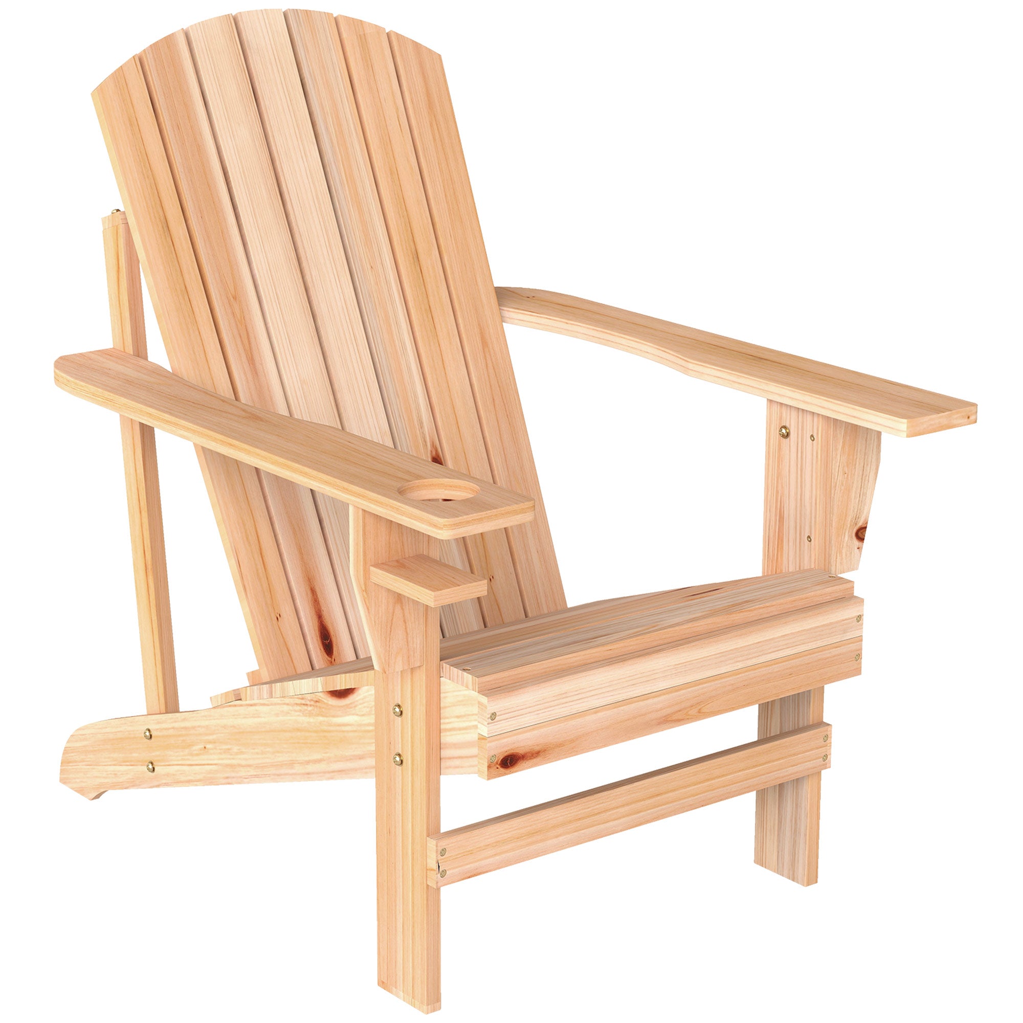 Adirondack Garden Chair with Cup Holder Garden Lounger Balcony Chair Solid Wood Natural 72.5 x 97 x 93 cm