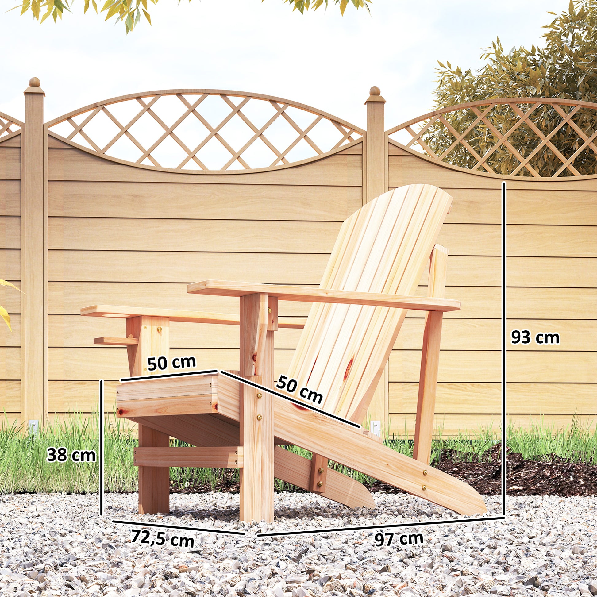 Adirondack Garden Chair with Cup Holder Garden Lounger Balcony Chair Solid Wood Natural 72.5 x 97 x 93 cm