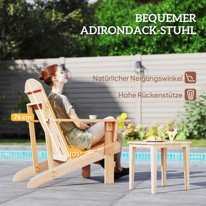 Adirondack Garden Chair with Cup Holder Garden Lounger Balcony Chair Solid Wood Natural 72.5 x 97 x 93 cm