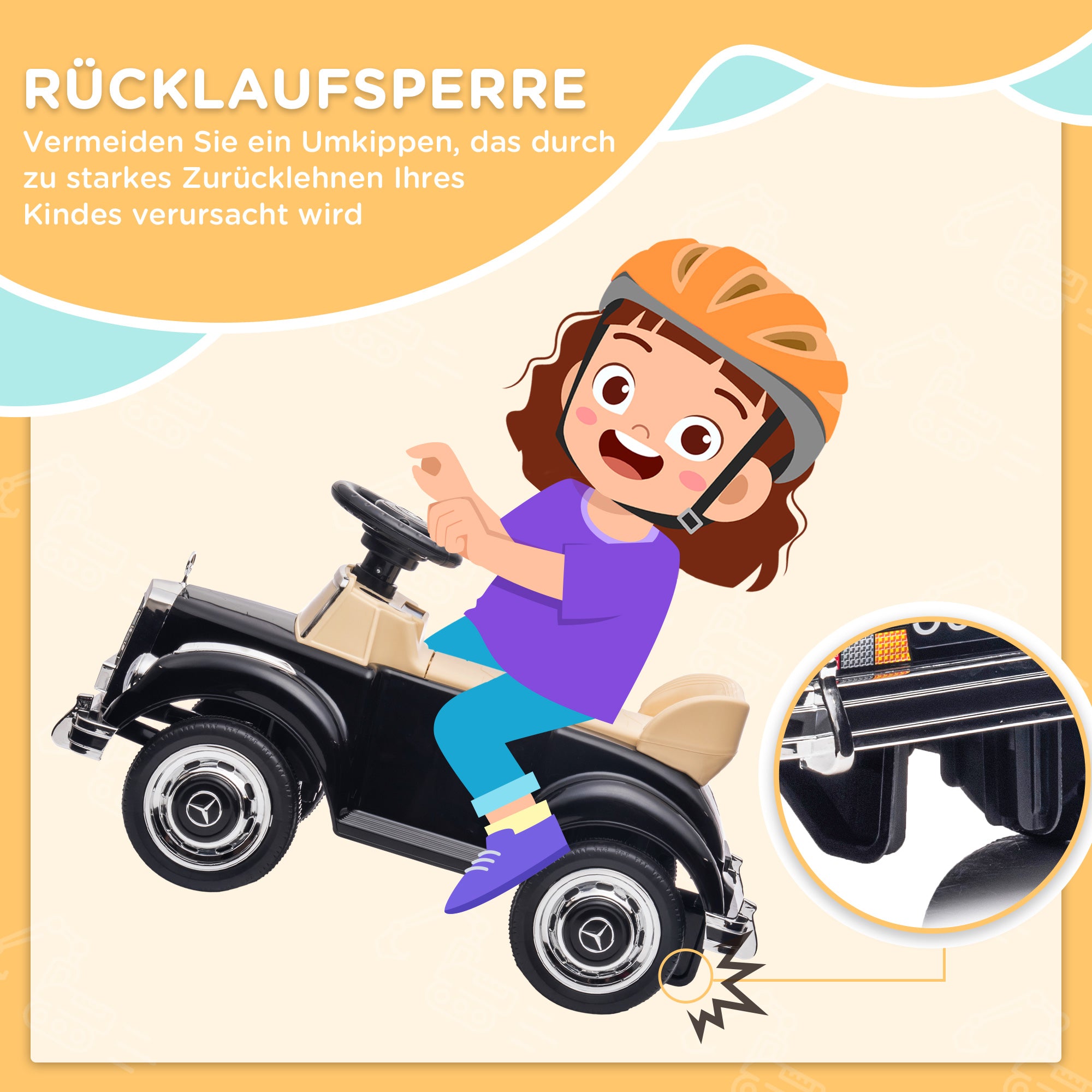 Ride-On Car, Kids Vehicle, Ride-On Vehicle with Storage Space, Children's Car with Tip-Over Protection Ride-On for 18-48 Months Kids, Black, 77.5 x 41.5 x 45 cm