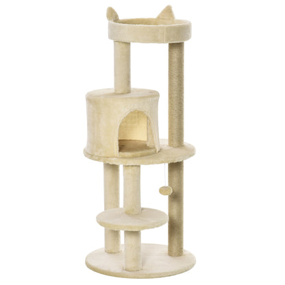 104 cm Cat Scratching Post with Platforms Scratcher with Sisal Posts and Hanging Ball 48x48x104 cm Cream