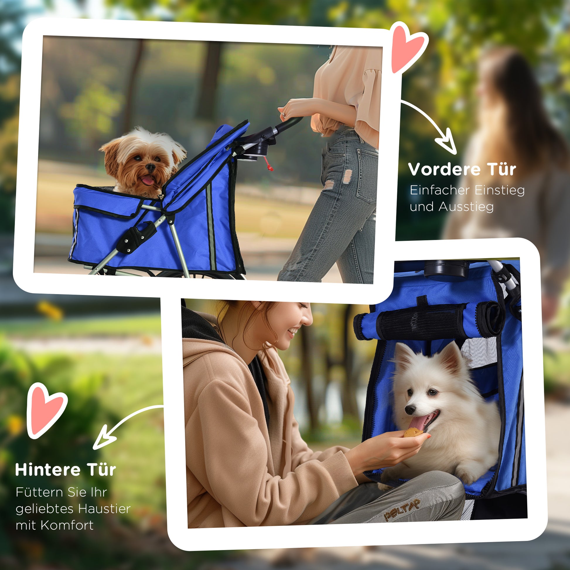 Pet Stroller, Foldable Pet Stroller for Small Dogs and Miniature Dogs, Cat Stroller with Storage Basket, Cup Holder, Mesh Windows, Pet Cart Oxford, Blue