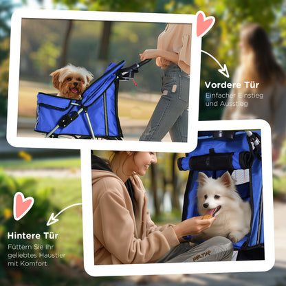 Pet Stroller, Foldable Pet Stroller for Small Dogs and Miniature Dogs, Cat Stroller with Storage Basket, Cup Holder, Mesh Windows, Pet Cart Oxford, Blue