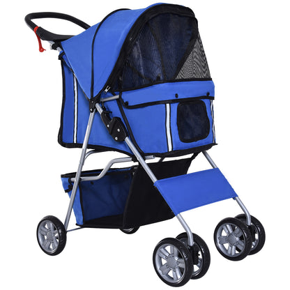 Pet Stroller, Foldable Pet Stroller for Small Dogs and Miniature Dogs, Cat Stroller with Storage Basket, Cup Holder, Mesh Windows, Pet Cart Oxford, Blue
