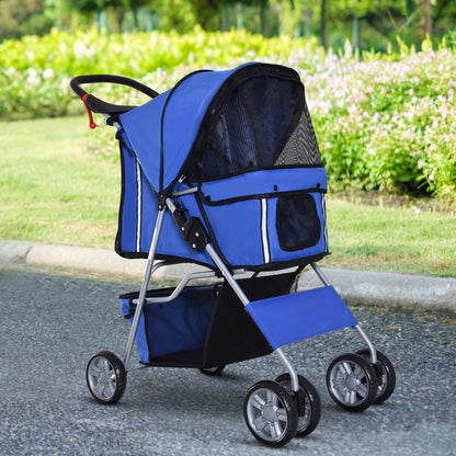 Pet Stroller, Foldable Pet Stroller for Small Dogs and Miniature Dogs, Cat Stroller with Storage Basket, Cup Holder, Mesh Windows, Pet Cart Oxford, Blue