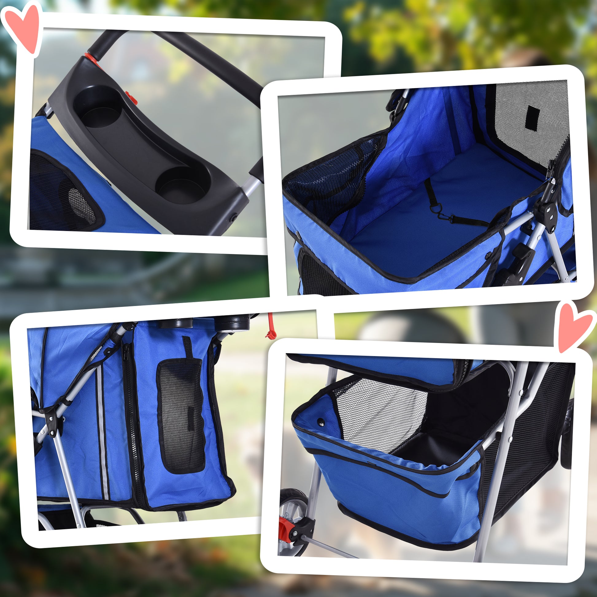 Pet Stroller, Foldable Pet Stroller for Small Dogs and Miniature Dogs, Cat Stroller with Storage Basket, Cup Holder, Mesh Windows, Pet Cart Oxford, Blue