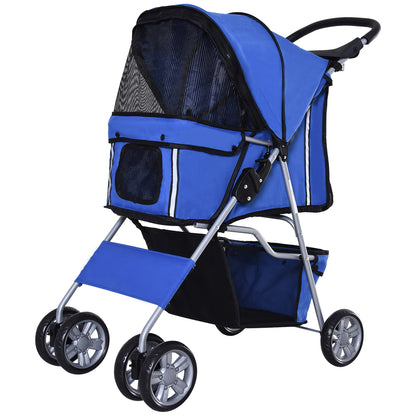 Pet Stroller, Foldable Pet Stroller for Small Dogs and Miniature Dogs, Cat Stroller with Storage Basket, Cup Holder, Mesh Windows, Pet Cart Oxford, Blue