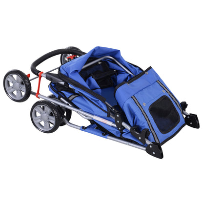 Pet Stroller, Foldable Pet Stroller for Small Dogs and Miniature Dogs, Cat Stroller with Storage Basket, Cup Holder, Mesh Windows, Pet Cart Oxford, Blue