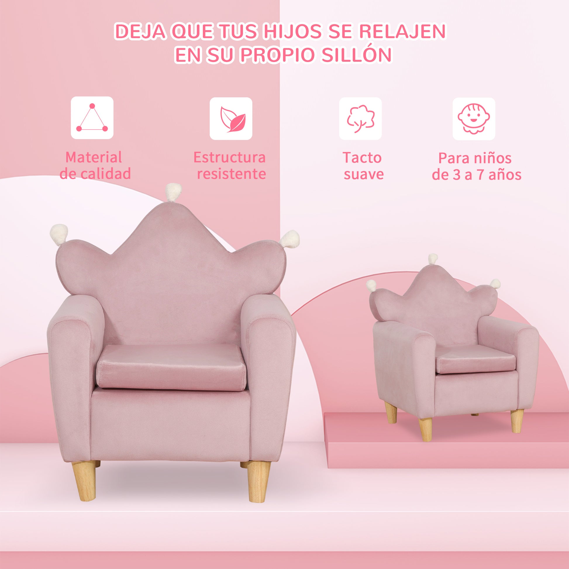 Kids Armchair Mini Sofa for Children aged 3+ with Padded Seat Armrests and Wooden Structure Max. Load 45 kg 50x42x58 cm Pink