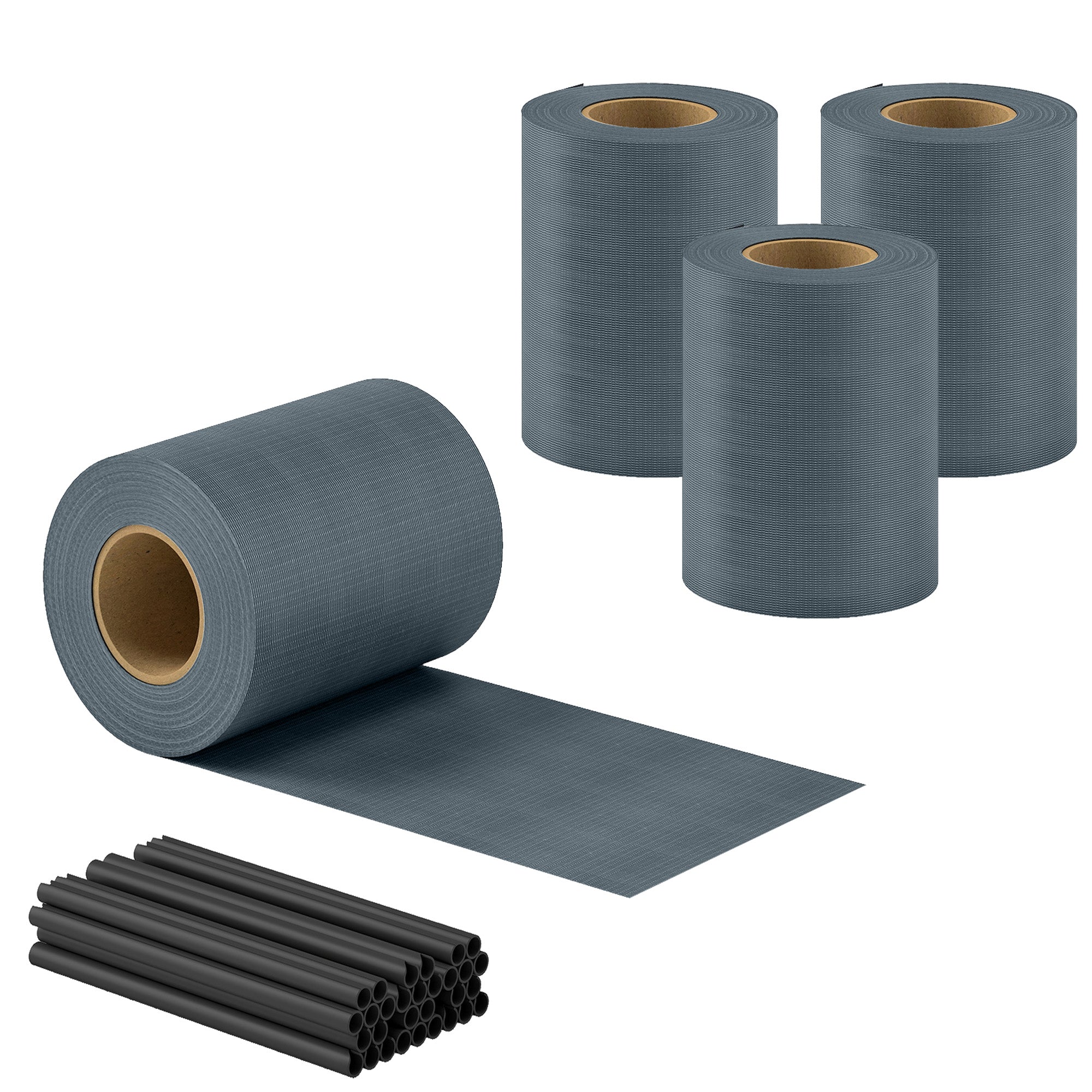 4-Pack Garden Privacy Screen — 35 m x 19 cm (115 ft x 7.5 in), Waterproof & UV-Resistant Windbreak with Clips, Gray