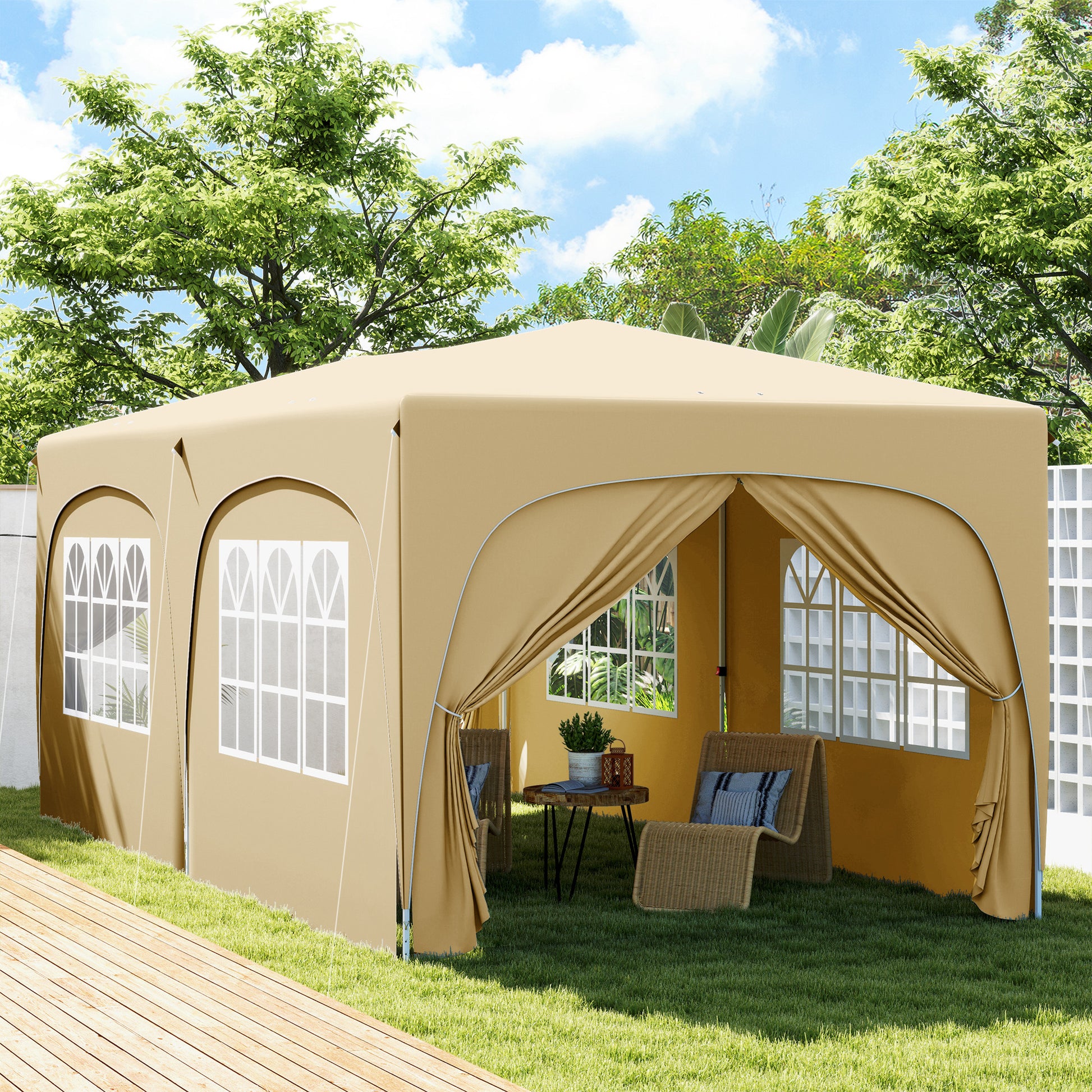 Pavilion approx. 3x6m, Water-Resistant Stable Winterproof Pop-Up Foldable Canopy, UV Protection 50+, Foldable Party Tent Gazebo with 6 Sidewalls Bag Garden Canopy for Camping Garden, Sand
